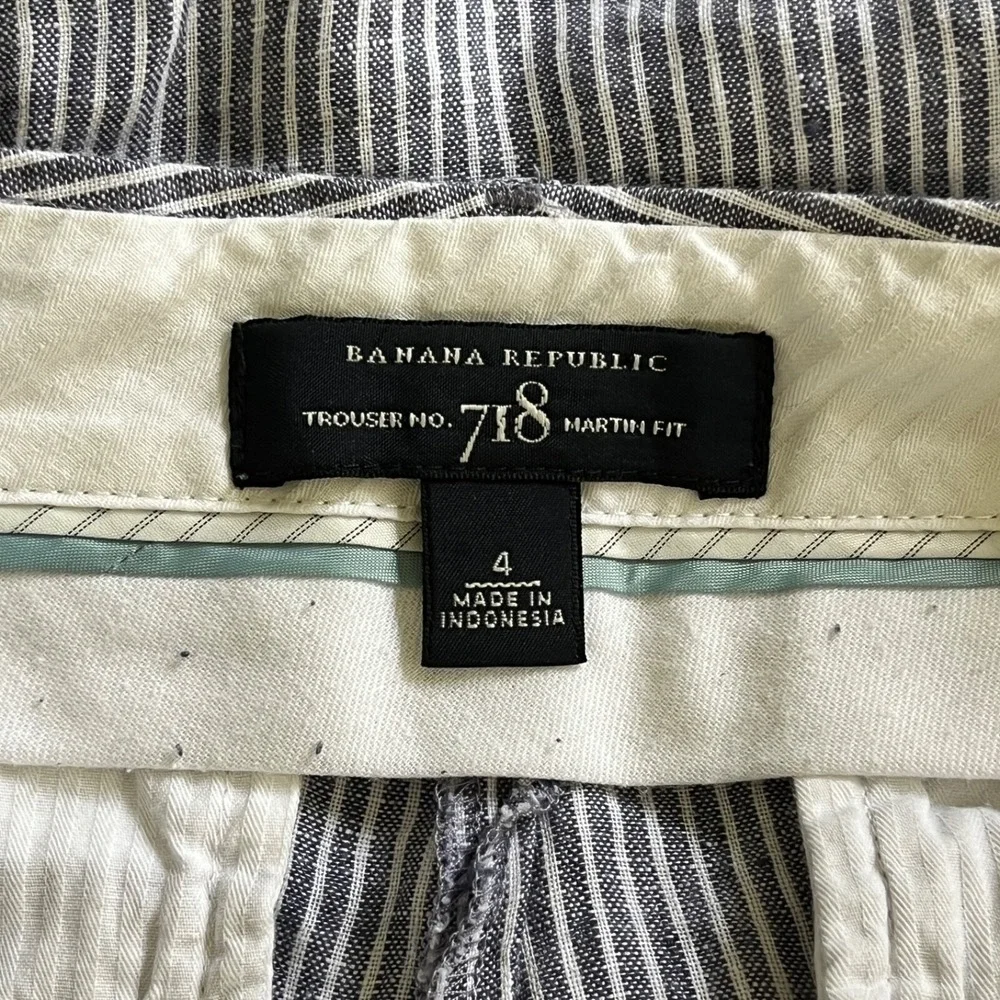 Banana Republic Trouser No. 718 Martin Fit Pants Womens Size 4 Blue White‎ Linen